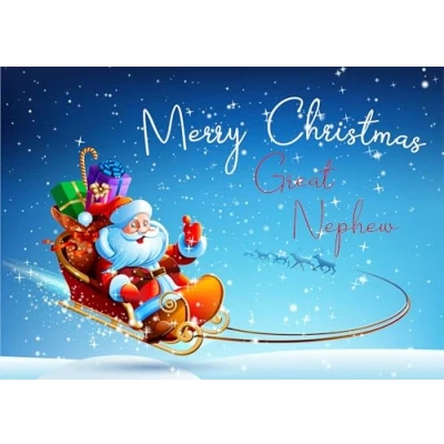 Image of doodlecards Great Nephew Christmas Card Santas Sleigh Medium Size for with Plain Envelope