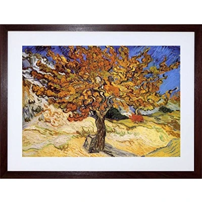 Image of Wee Blue Coo Van Gogh Mulberry Tree 1889 Painting Picture 22 Framed Wall Art Print
