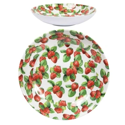 Image of Strawberry Field Food Bowl Dinnerware Patterned Serving Dish Summer Fruit Design