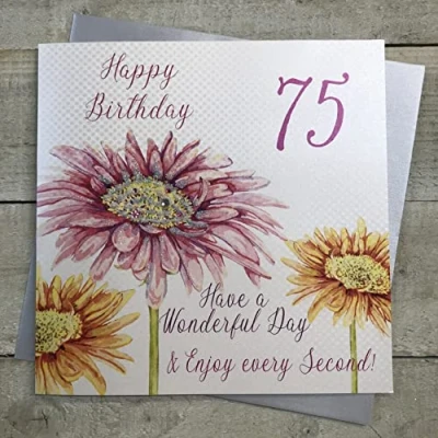 Image of white cotton cards XLWBA75 1 Piece Happy 75th Birthday Extra Large Card, Pink Flower