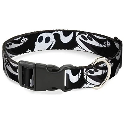 Image of Dog Collar Plastic Clip Nightmare Before Christmas Zero Expressions Black White 13 to 18 Inches 1.5 Inch Wide, DC BKSR WDY616 S