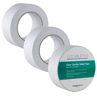 Image of Gocableties Clear Double Sided Tape, 50mm (2) x 33m, Strong Wide Sticky Tape for Craft, Scrapbooking and Mounting Photos, 3 Rolls