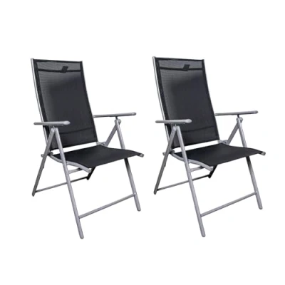 Image of Samuel ALEXANDER Multi Position High Backed Folding Garden Chairs,Adjustable Reclining Garden/Outdoor Chairs,Black and Silver (Pack of 2)