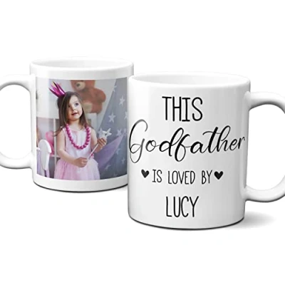 Image of Thoughtful Gifts Premium Personalised Mug for Godfather, Add Name and a Special Photo, Cup Father’s Day, Photo Day Mug, Gift Christmas or Birthday Present
