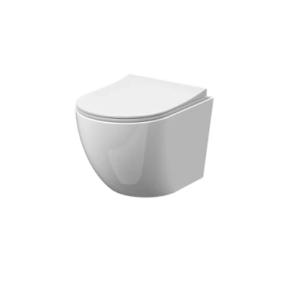 Image of nuie NCG340 Freya Modern Bathroom Wall Hung Round Rimless Toilet Pan and Soft Close Sandwich Seat Included, 360mm, White