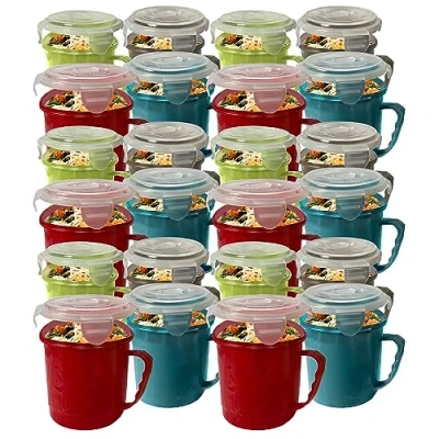 Image of 24pk Bulk Soup Containers with Lids (12x2pk) Microwavable Mug Lid 700ml Microwave Bowl Dishwasher Safe Cup Mugs Leak Proof