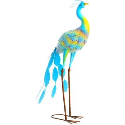 Image of Outsunny Peacock Garden Statue, Standing Ornament, Metal Gift with Stakes for Patio Pond Landscape Decoration, Multi Colour
