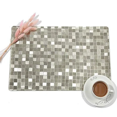 Image of Placemats Gray Mosaic Table Mats Set of 4 Place PVC Heat resistant Proof Placemat Stain Non slip Washable Dinner Round Tables Kitchen