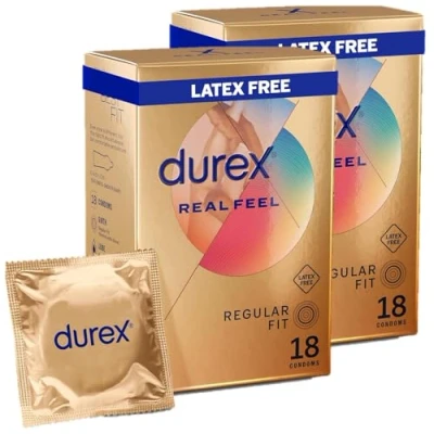 Image of Durex Real Feel, 18 Condoms, Regular Fit, Latex Free, Extra Silicone Lube x 2 (36 Condoms)