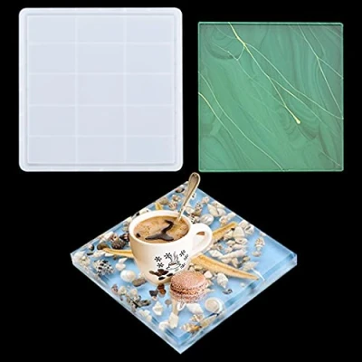 Image of Rolin Roly Large Square Tray silicone Mold, Epoxy Coaster Mould,Plate Resin Moulds, Dish Casting Mould for DIY Crafts, Jewelry Cosmetic Fruit Snack Holder Mold and Home Decoration.