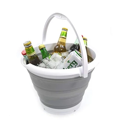Image of SAMMART 10L Collapsible Fishing Bucket Foldable Round Tub Portable Plastic Water Pail Space Saving Outdoor Waterpot Trunk Organizer For All Types Of Vehicles (Grey)