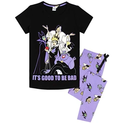 Image of Disney Villains Pyjamas For Women Ladies Villain Lounge pants &amp; T Shirt Pjs Set Costume Gifts Merchandise Black