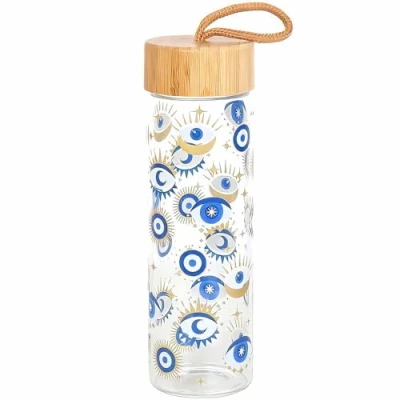 Image of Something Different 70223 Blue &amp; Brown All Seeing Eye Reusable Glass Water Bottle 23.5 cm x 7 (1 Pc), M BT