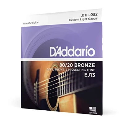 Image of D&#039;Addario Guitar Strings Acoustic 80/20 Bronze For 6 String Deep, Bright, Projecting Tone EJ13 Custom Light, 11 52
