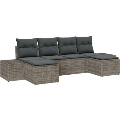 Image of vidaXL 6 Piece Garden Sofa Set with Cushions Grey Poly Rattan