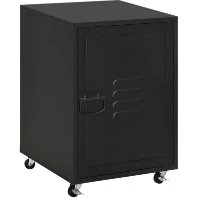Image of HOMCOM Industrial Bedside Table, Rolling End Side Mobile Storage Cabinet With Adjustable Shelf, Wheels &amp; Metal Door for Bedroom, Living Room, Home Office, Black