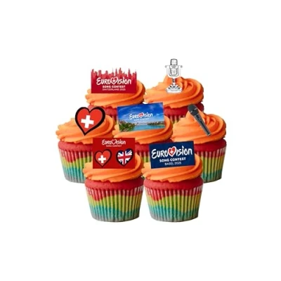 Image of 30 Stand Up Eurovision 2024 Malmö, Sweden Themed Edible Wafer Paper Cake Toppers Decorations