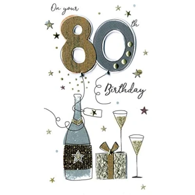 Image of Second Nature Male On Your 80th Birthday Greeting Card Hand Finished Champagne Range Cards JGS584