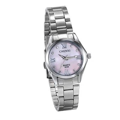 Image of JewelryWe Womens Watches Rhinestone Roman Number Quartz Watch Silver Tone Stainless Steel Watchband Wrist