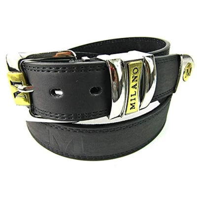 Image of Mens Black Leather Belt Designed Milano 28&quot; 32&quot;