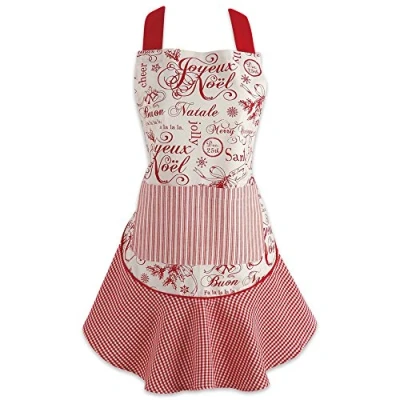 Image of DII Women&#039;s Christmas Kitchen Apron Adjustable Adult Size for Cooking, Baking, Crafting &amp; Entertaining, One Size, Joyeux Noel
