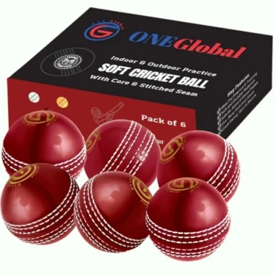 Image of ONEGlobal Incrediball Soft Practice Cricket Ball Outdoor &amp; Indoor Rubber With Core Stitched Seam For Honing Skills Family Fun (6 Red)