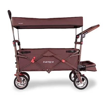 Image of FUXTEC folding/foldable wagon hand cart garden trolley carriage of children outdoor transport fishing hiking removable canopy interior extension dual brake system CT800