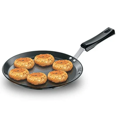 Image of Futura Hard Anodised Flat Tava Griddle, 10 Inch, 4.88mm with Plastic Handle