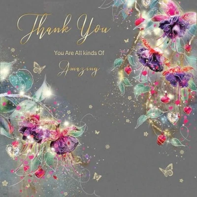 Image of Cherry Orchard Thank You Greeting card, from Floral design the Gorgeous Grace range, comes complete with Gold envelope