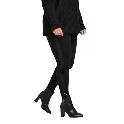 Image of Yours Curve Side Stripe Sequin Leggings Women&#039;s Plus Size Black
