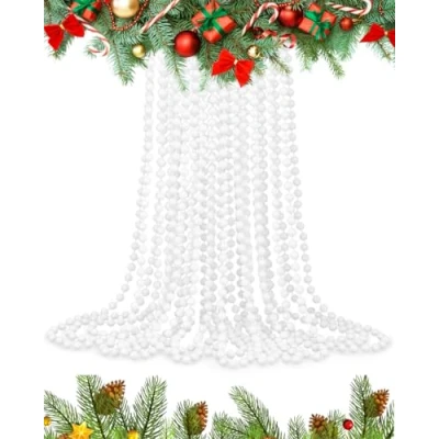 Image of UKDeals Direct UKDD® 10m Long Christmas Bead Chain Shiny Garlands tree Decorations (White Pearl)