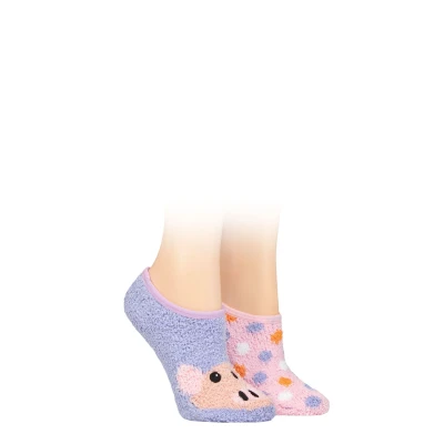 Image of Women&#039;s 2 Pair SOCKSHOP Wildfeet Animal and Patterned Cosy Slipper Socks with Grip Pig 4 8 UK