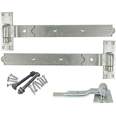 Image of 18&quot; 450mm Heavy Duty CRANKED Hook and Band GATE Hinge HOT Dipped GALVANISED Includes All Suitable FIXINGS HBC450G 1 x Pair Free Next Working Day DELIVERY