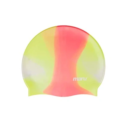 Image of MARU Swimming Hat, 100% Silicone Swim Cap, Unisex Adult Lightweight Caps for Men and Women, Comfortable Durable Hats Designed in the UK (Yellow/Red, One Size)
