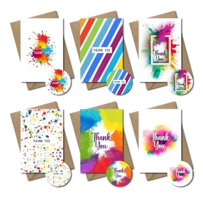 Image of PALAAKK 24 Pack Thank You Cards Multipack with Envelopes and Free Stickers Blank Watercolor Greeting for Weddings, Teachers, Kids, Baby Showers, Christmas, Birthdays