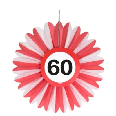 Image of Folat 62560 60th Birthday Traffic Sign Honeycomb Fan, Multi Color