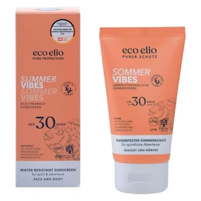 Image of eco Elio SPF 30 Sustainable Sun Cream 75ml Summer Vibes I Waterproof Without octocrylene and microplastics Coconut Scented Sunscreen face Body
