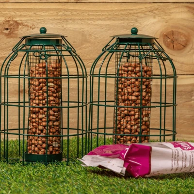 Image of Pack of 2 Samuel Alexander Metal Hanging Bird Nut Feeder with Squirrel Guard &amp; Feed