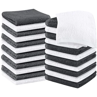 Image of Utopia Towels Cotton Washcloths Set 100% Ring Spun Cotton, Premium Quality Flannel Face Cloths, Highly Absorbent and Soft Feel Fingertip (24 Pack, Grey, White) (UT1041)