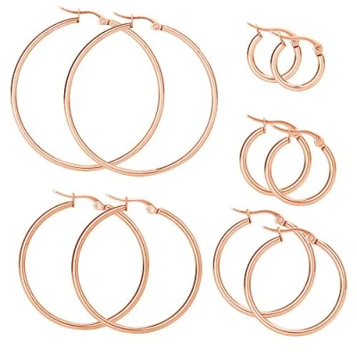 Image of Elicola 5 Pairs Stainless Steel Hypoallergenic Large Hoop Earring Sets for Women Girl Rose Gold