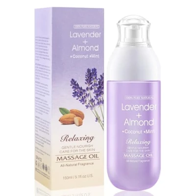 Image of Massage Oil For Warming, Relaxing, Joint Pain Relief Sensual Lavender Almond Peppermint And Coconut Oils Therapy Moisturizing Body Men Women 5.1 Fl.Oz
