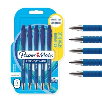 Image of Paper Mate Flexgrip Ultra Retractable Ballpoint Pens Medium Point (1.0mm) Blue 5 Count