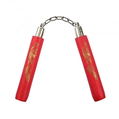 Image of Playwell Childrens 8 Inch Foam Nunchucks With Chain All Red