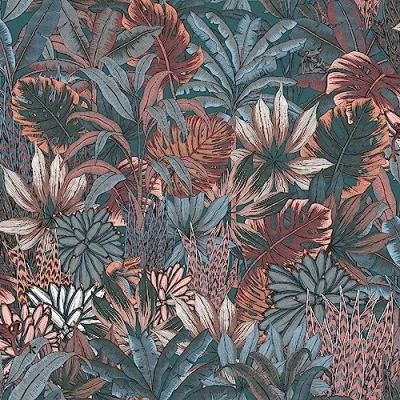 Image of Muriva Lush Forest Wallpaper Modern for Living Room, Bedroom, Fireplace Metallic Decorative Luxury Wall Paper with Jungle Creatures Hidden Tropical Foliage (Deep Teal)