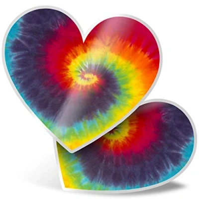 Image of 2 x Heart Stickers 7.5 cm Tie Dye Swirl Hippy Pattern Vintage Retro Laptop Tablet Luggage Scrapbook #24307