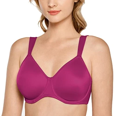Image of Delimira Women&#039;s Non Padded Minimiser Bras Full Coverage Seamless Underwire Plus Size Smooth T Shirt Bra Magenta Purple 38D