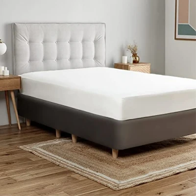 Image of Silentnight Cotton Rich Double Fitted Sheet White Grey 28cm Deep Mattress Bed with Elasticated Corners Machine Washable Bottom 190x135cm