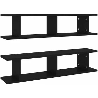 Image of vidaXL Wall Shelf 2 pcs Black 90x18x20 cm Engineered Wood