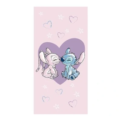 Image of Disney Lilo and Stitch Love Beach Towel, Pink, 100% Cotton, 70 x 140 cm
