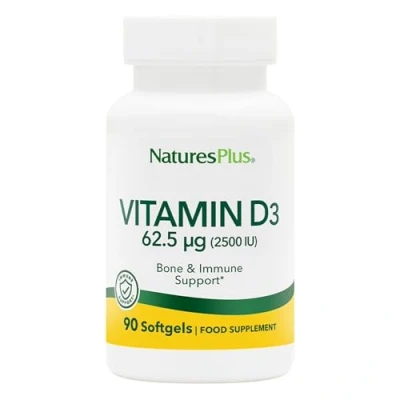 Image of NaturesPlus Vitamin D3 2500 IU Active Form D Supplement Immune Support, Bone, Muscle and Teeth Health Easy One A Day, Gluten Free 90 Softgels
